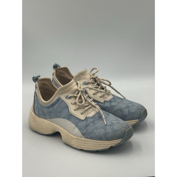 Coach CitySole Court Sneakers Women's 10B Blue Signature Jacquard Canvas Shoes - Picture 1 of 12